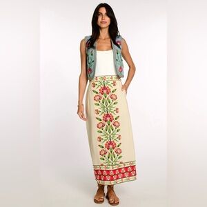 Elizabeth James The Label Phoebe Midi Skirt in Indian Flower Ivory